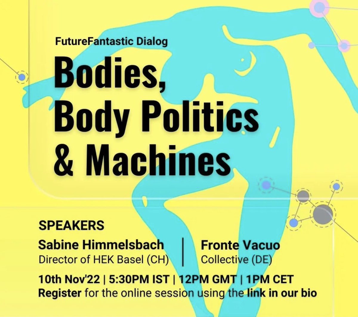 FuturEverything's tweet photo. The FutureFantastic Dialog is back with TechArt &amp; Society: Bodies, Body Politics &amp; Machines! We’ll be joined by the founders of German collective @FronteVacuo and Sabine Himmelsbach Director of @HEK_Basel

Register for FREE &amp; join the conversation tomorrow
https://t.co/F1V3XA3IbX https://t.co/ar5lhAidky