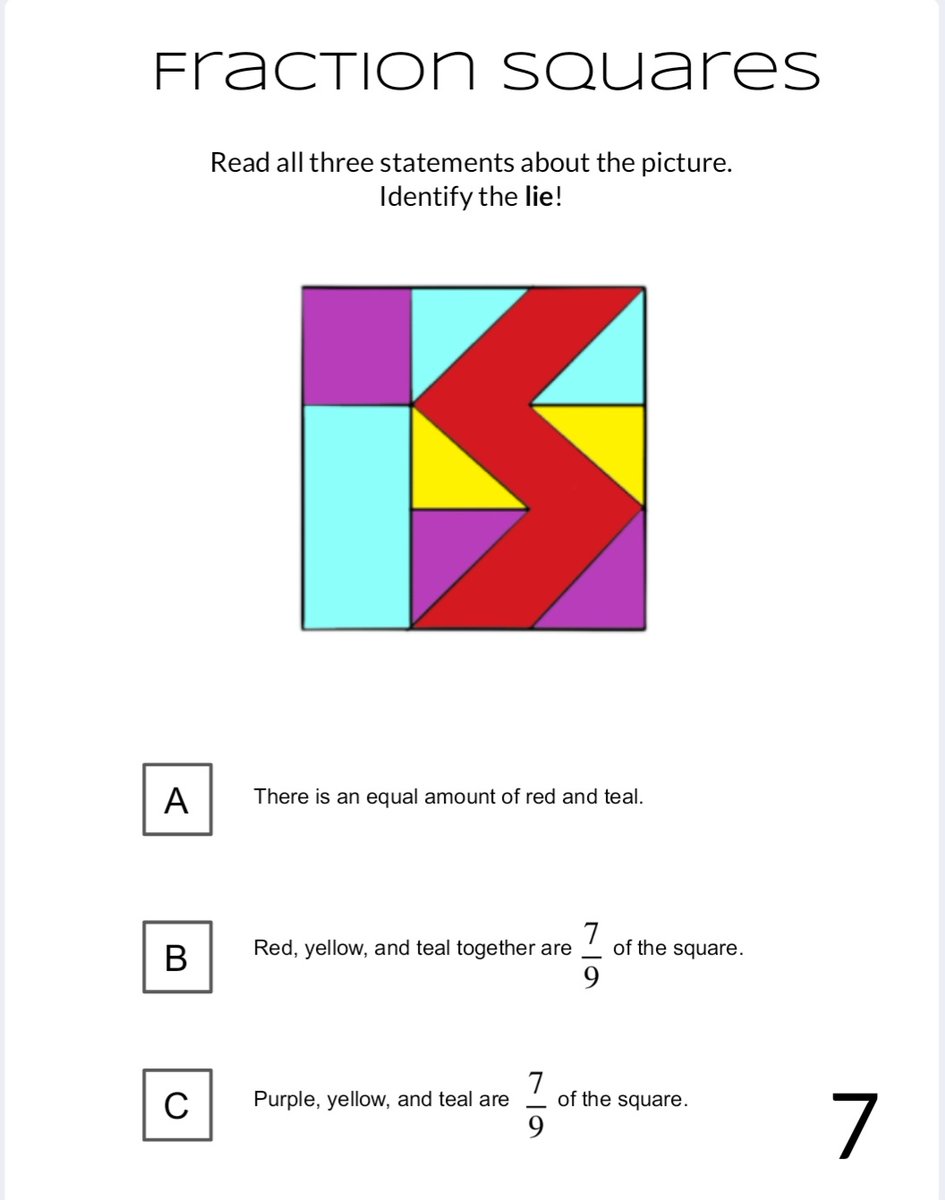 joann_sandford's tweet image. After a few days of #fractiontalks it&apos;s time for Two Truths &amp;amp; A Lie Fraction Edition!  Each group of 3 students presented their convincing proof at the end of our 10 prompt rotation.  Great conversations! 😍 @FractionTalks
#iteachmath #HRCEmath 
Try it!
docs.google.com/presentation/d…