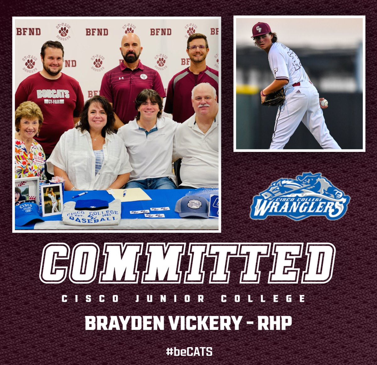 Congrats to <a href="/Brayden2727/">Brayden vickery</a> for signing his NLI to 
<a href="/CiscoBaseball1/">Cisco Baseball</a>!

#beCATS | #BFND | 🐾⚾️