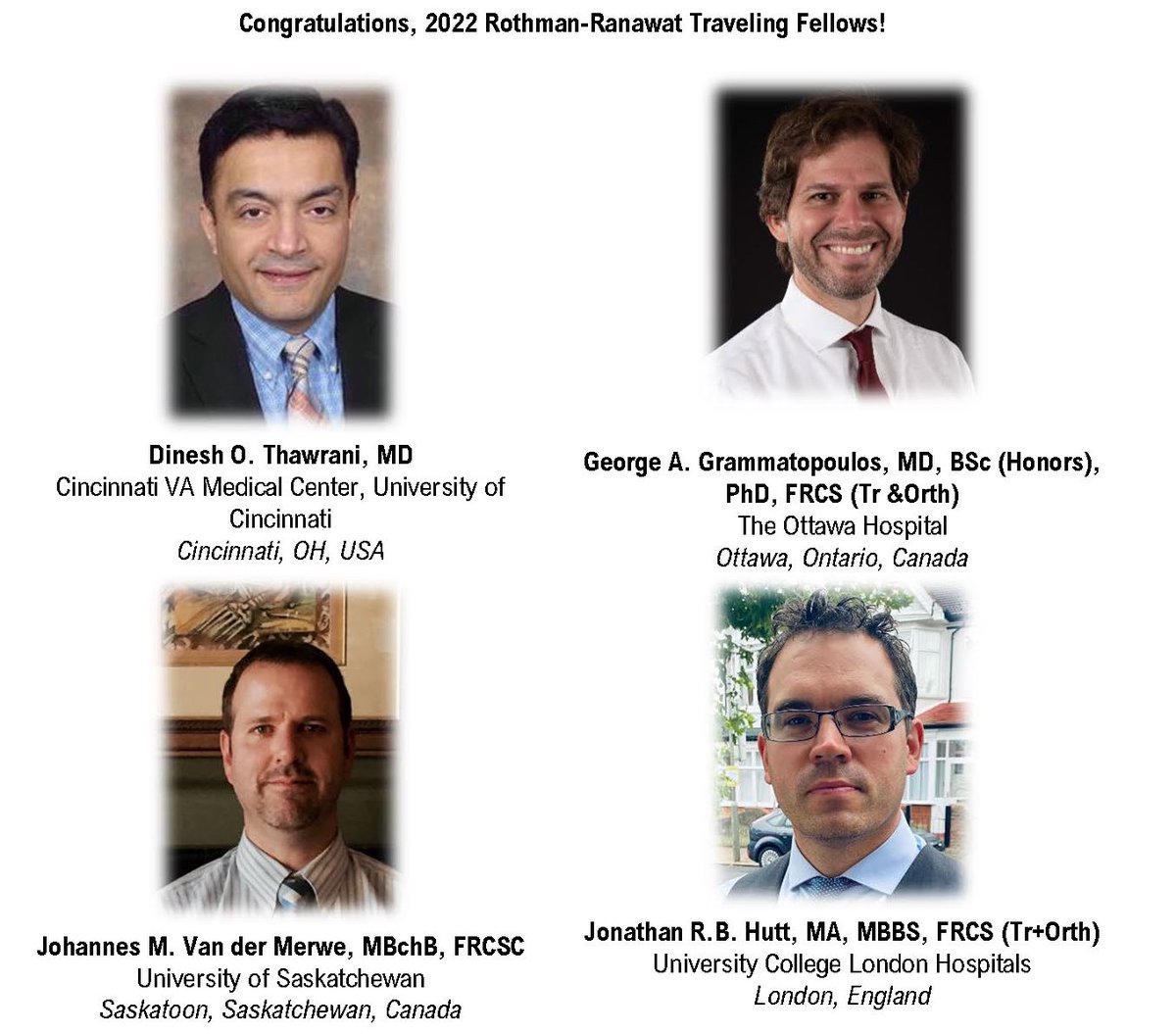 HipSocKneeSoc's tweet photo. Congratulations to the 2022 #Rothman #Ranawat Traveling Fellows as they begin their amazing race of #adultreconstruction today in Saint Louis! We expect great things from them over the next 4 weeks. @BritishHip @AAHKS_YAG @womenAAHKS https://t.co/ygypRN5qKb