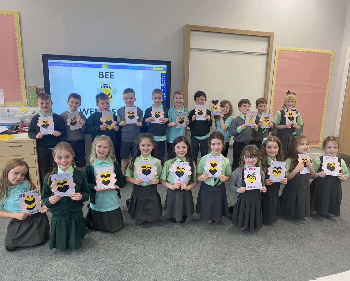 Our lovely P3 created beautiful handmade cards for the @CompassInvercly boxes. Our cards and a little box of goodies will be given to people going home from hospital 🐝 🏥