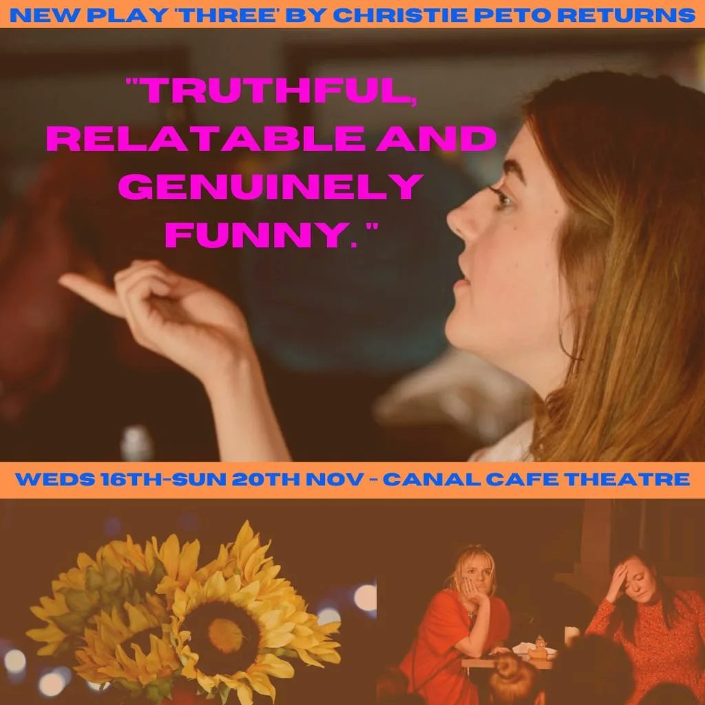 Christie Peto (@christiepeto) on Twitter photo Our show THREE returns to <a href="/CanalCafe/">Canal Cafe Theatre</a> in London one week today!
Sharing a few luverly quotes from people who saw it last time, and we'd love more of you to join us this time, from Nov 16th-20th
canalcafetheatre.com/our-shows/thre…
#NewPlay #FringeTheatre #comedy #NewWriting <a href="/Dangerosity101/">Dangerosity</a> Our show THREE returns to <a href="/CanalCafe/">Canal Cafe Theatre</a> in London one week today!
Sharing a few luverly quotes from people who saw it last time, and we'd love more of you to join us this time, from Nov 16th-20th
canalcafetheatre.com/our-shows/thre…
#NewPlay #FringeTheatre #comedy #NewWriting <a href="/Dangerosity101/">Dangerosity</a>
