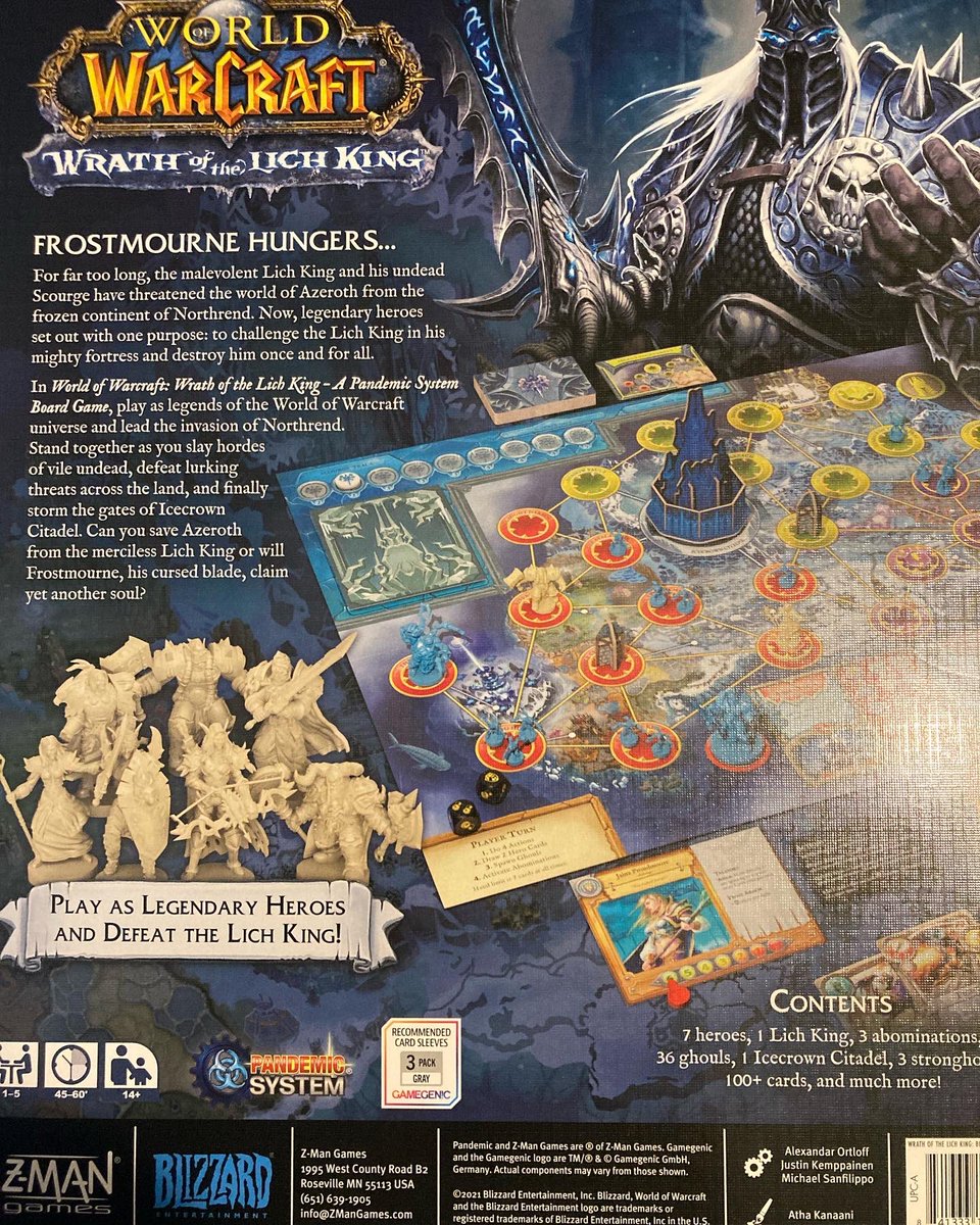 RemassogsRealm's tweet photo. I really enjoy #worldofwarcraft but who has time to play it? Have followed this IP since #orcsvshumans at the beginning. Couldn’t pass up on @zmangames_ #wrathofthelichking when I came across it. #boardgames #pandemic in #northrend #pandemicsystem https://t.co/h4pAhHpt46