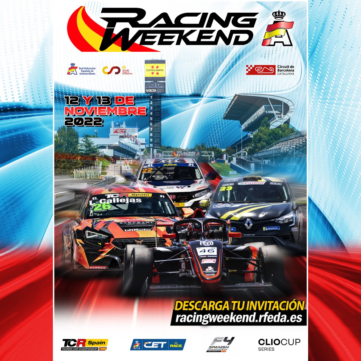 JLlMerlos's tweet photo. A partir d'avui, teniu una cita amb el @RacingWeekend22 al @Circuitcat_cat 
Aquesta tarda comença la festa a la Plaça de la Vila de Montmeló: exposició de vehicles, signatura d'autògrafs, exhibició pit-stop... i més¡ No t'ho deixis perdre¡¡ 
I dissabte i diumenge... acció a dojo¡ https://t.co/4f6XMz0SUw