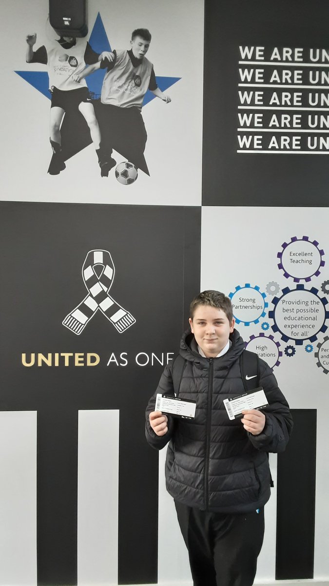 GSHS_School's tweet photo. 5 worthy students have received tickets for the NUFC game tonight against Crystal Palace. All students have shown great improvement by showing positive attitude in class, improved behaviour and constantly scoring the most positive points. Thanks again to @NU_Foundation https://t.co/v7xxlv8Pyp