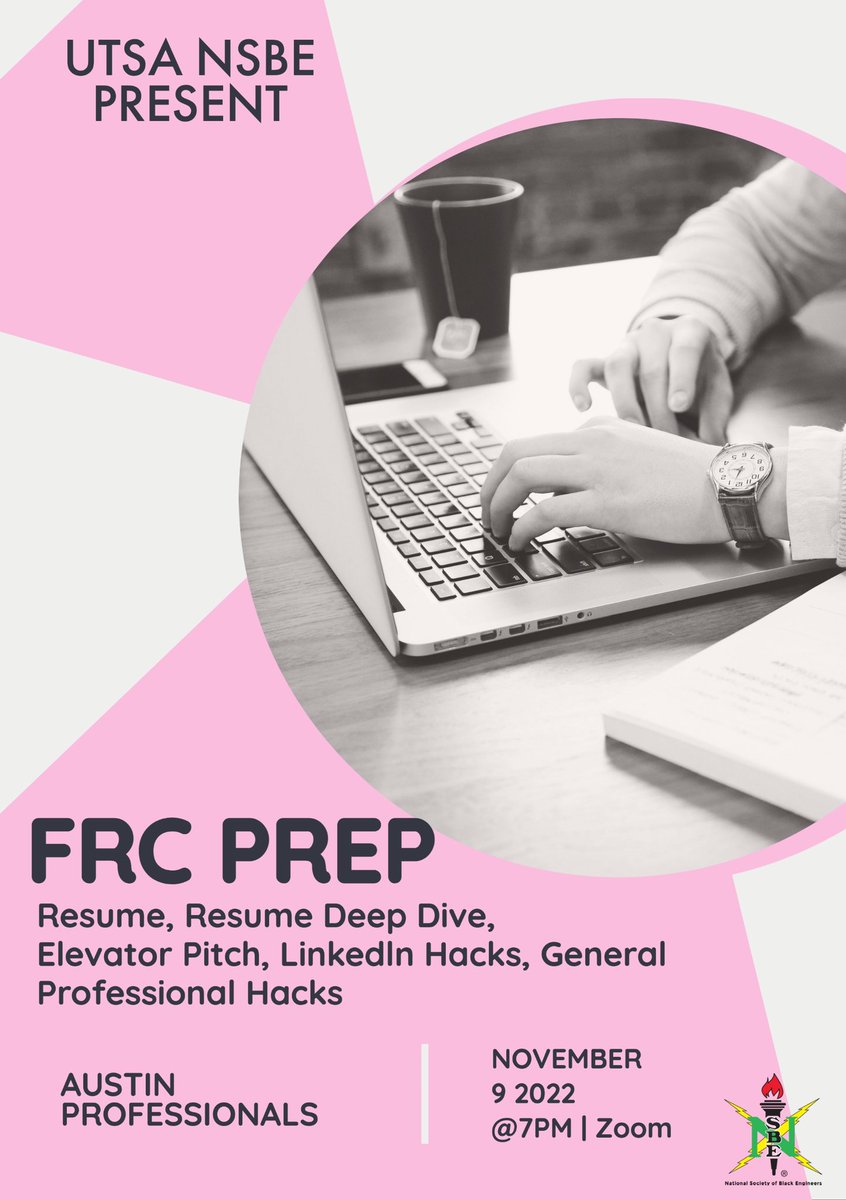 UTSANSBE's tweet photo. Hey guys, Join us tonight with the  Austin Professionals to prep for FRC and build your professional skill. This virtual meeting will focus on perfecting your resume, LinkedIn, and more. Keep an eye out for the link dropping tonight on the UTSA NSBE Instagram. @UTSANSBE https://t.co/5ZSdKNhNyf