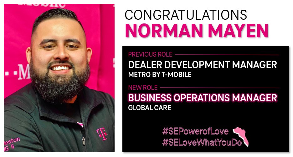 As a leader, there is nothing like helping to ⏫ elevate someone in their career. 👏🏼 HUGE props to @NormanMayen for his recent promotion to the T-Mobile Global Care team- you will be missed!💥 #careersnotjobs @MetroByTMobile @TMobile @AnnieG_FL @TonyCBerger @thayesnet @JonFreier