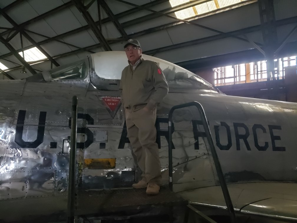 DavidMBresnahan's tweet image. I love visiting historic places. I am standing by an F86 jet which is in the hanger (Wendover, Utah) used by the Enola Gay before it dropped the Atomic bomb. I was filming some of the scenes for my WWII film #DevilsMen.