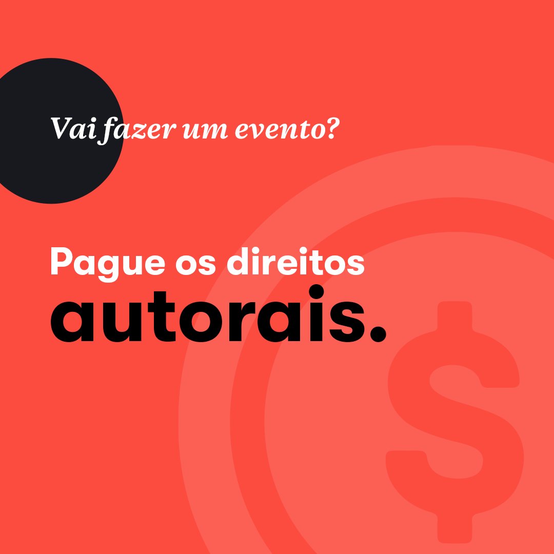 Se você é promotor de eventos e deseja usar música em seu repertório, entre em contato com a unidade do Ecad mais próxima de você e pague os direitos autorais.
Acesse: www4.ecad.org.br/onde-estamos/