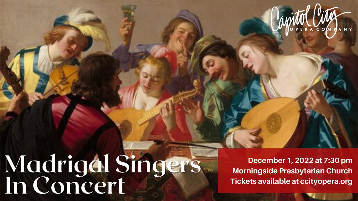 CapitolCOpera's tweet photo. Tis the season to be jolly with celebrations and music! 

Come celebrate the holidays with us as CCOC presents Madrigal Singers in Concert at Morningside Presbyterian Church on Thursday, December 1 at 7:30 pm. 
https://t.co/vwAGbKsXGz https://t.co/8alUUotkpQ