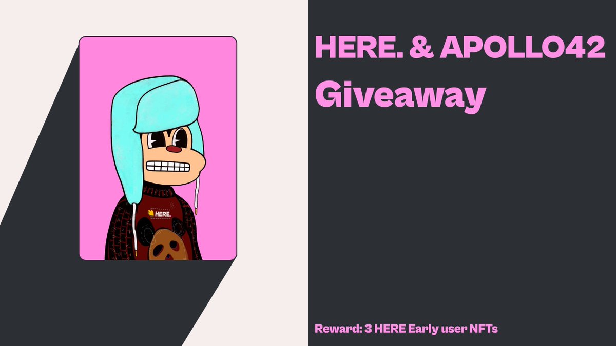 HERE Wallet X @apollo42world HERE Early User NFTs giveaway 🎁 

Rules: 

1. Follow <a href="/here_wallet/">HERE Wallet 🔥</a> and @apollo42world 
2. Retweet and like this tweet 👁️

Get a chance to win 1 of 3 HERE NFTs 🤗