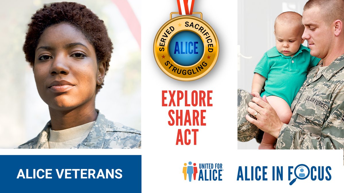 Key takeaways from #ALICEinFocus: #Veterans — Review the new data for MI & share findings across our networks, and explore how #veteran supports may be applied to other ALICE groups. Let’s build a better future for our vets — and for all. Bit.ly/3Mh17YW #ALICEVeterans