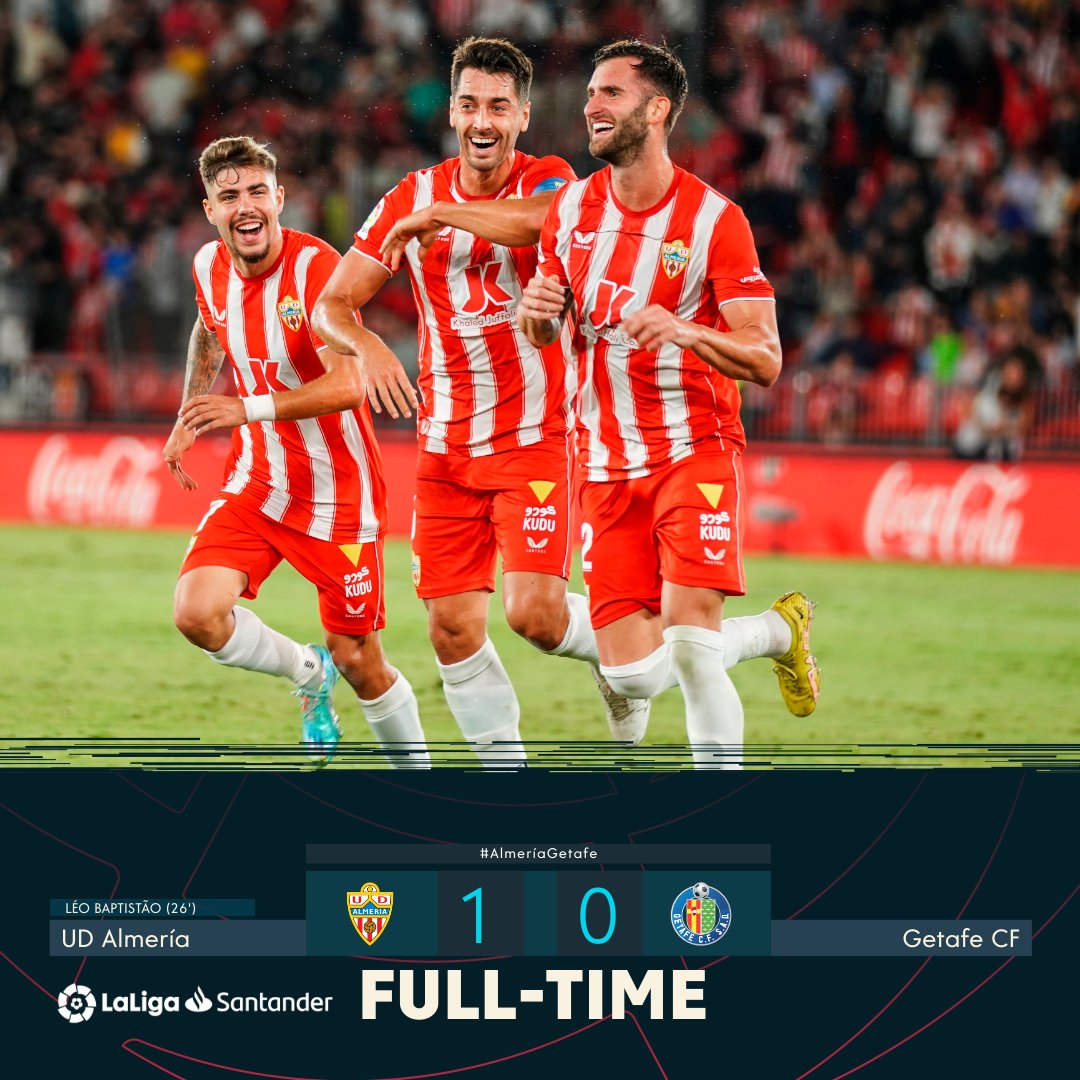 FT #AlmeríaGetafe 1-0

❤️ @UDAlmeria_Eng suffer the final minutes with 10 men but keep the 3 points at home!

#LaLigaSantander
#LeyDeporteParaTodos