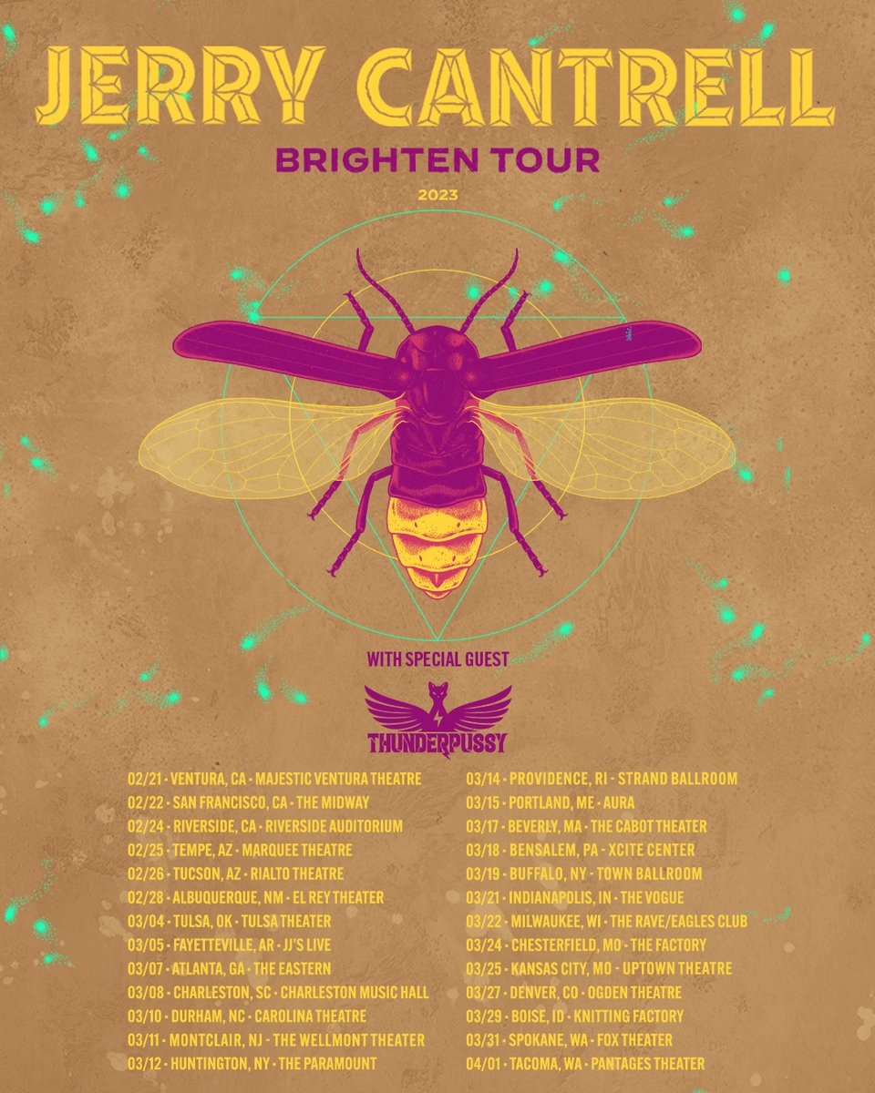 Looking forward to the 2023 Brighten tour with Jerry Cantrell - check out the dates below to see where we'll be.