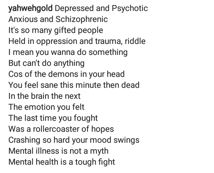 YAHWEHGOLD's tweet photo. Mental illness is a tough fight, Be Kind....
#yahsight #yahxpressions #yahart #poetry #judgement https://t.co/yOKt6d2R3E