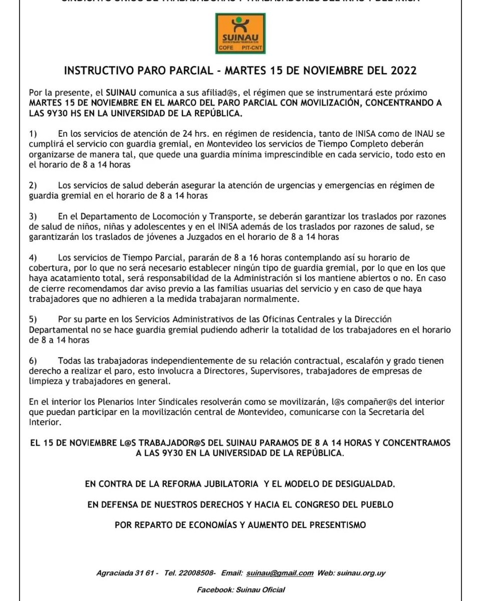 Paro parcial con movilización.
¡Que no te roben el futuro! 

#PITCNT
#Suinau
#Cofe