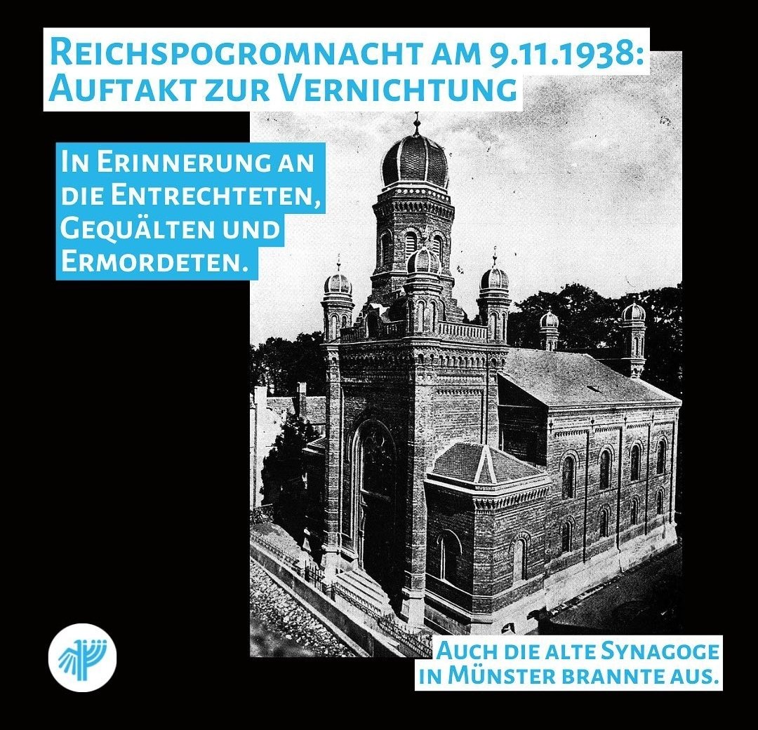 JuFoDIGMuenster's tweet photo. Heute vor 84 Jahren fand in Deutschland die Reichspogromnacht statt. Mehr als 1.400 Synagogen gingen in Flammen auf, tausende von jüdischen Geschäften und Betrieben wurden ausgeraubt und zerstört. https://t.co/z8hAHS9fyP