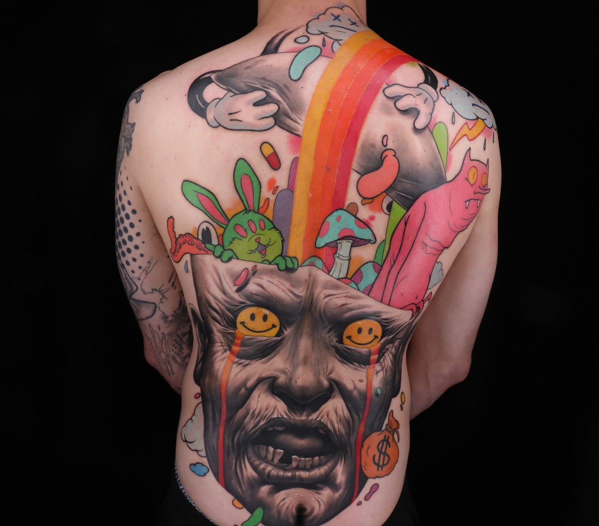 inkmaster's tweet photo. The tattoo that ended it all. 🌈🐰🍄 What do we think of this one⁉️🤯

Head over to @ParamountPlus to watch the full season 14 of #InkMaster! 🍿 https://t.co/A5n1YX1hef