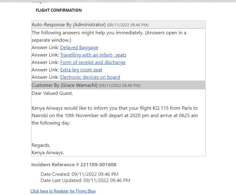 robertamaio90's tweet photo. @KenyaAirways I have received communication that my flight is confirmed, while on Twitter I was notified that it was cancelled - kindly urgently clarify the status of KQ0115 of 10/11/22 - my travel is in less than 24 h, what you are doing is unacceptable!!!! @KQSupport https://t.co/pByzNzZtrP
