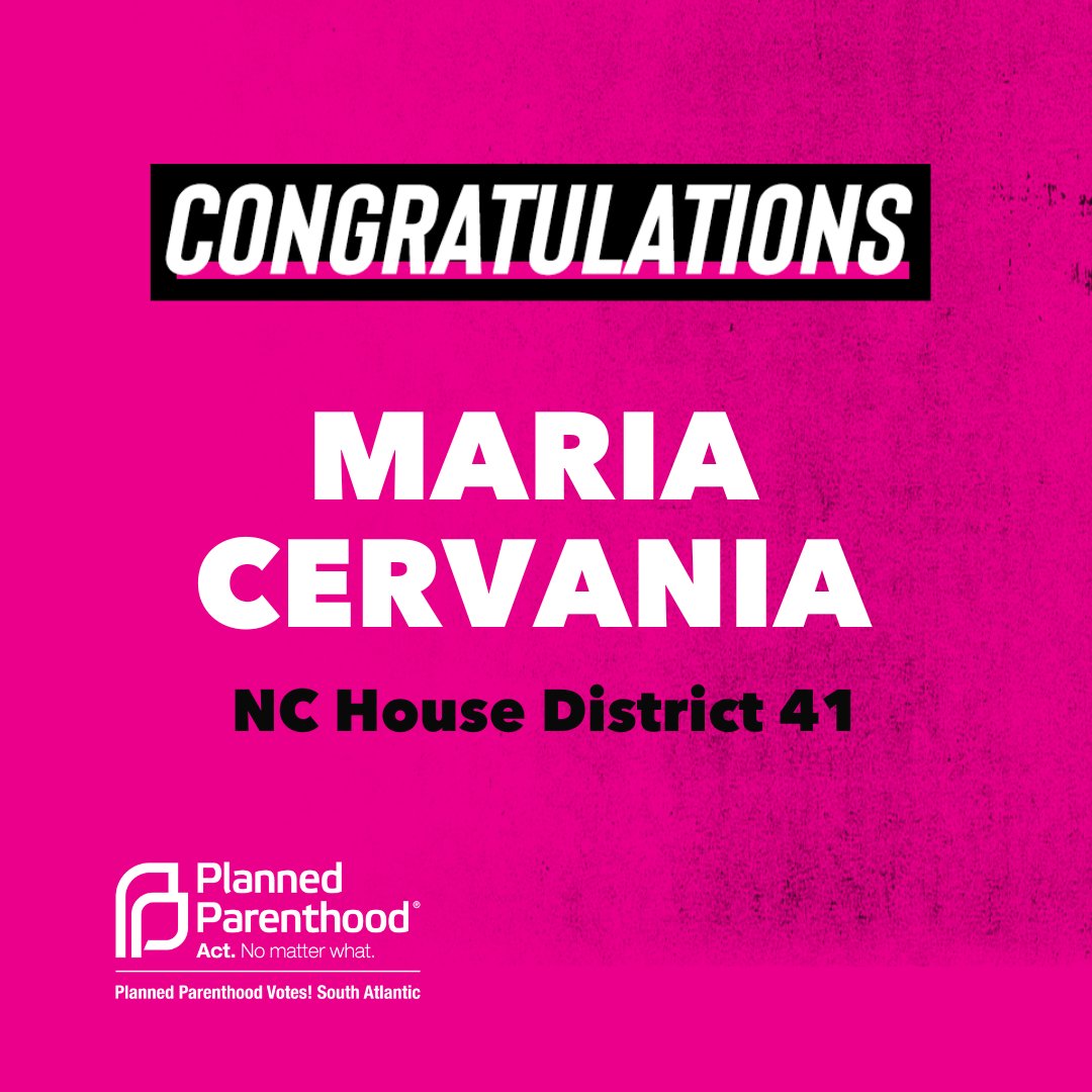 PPSATNC's tweet photo. YES! Huge congratulations to @mcervania for being elected to House District 41! Thank you for committing to protect reproductive freedom for all North Carolinians. https://t.co/RsBIZSLYyQ