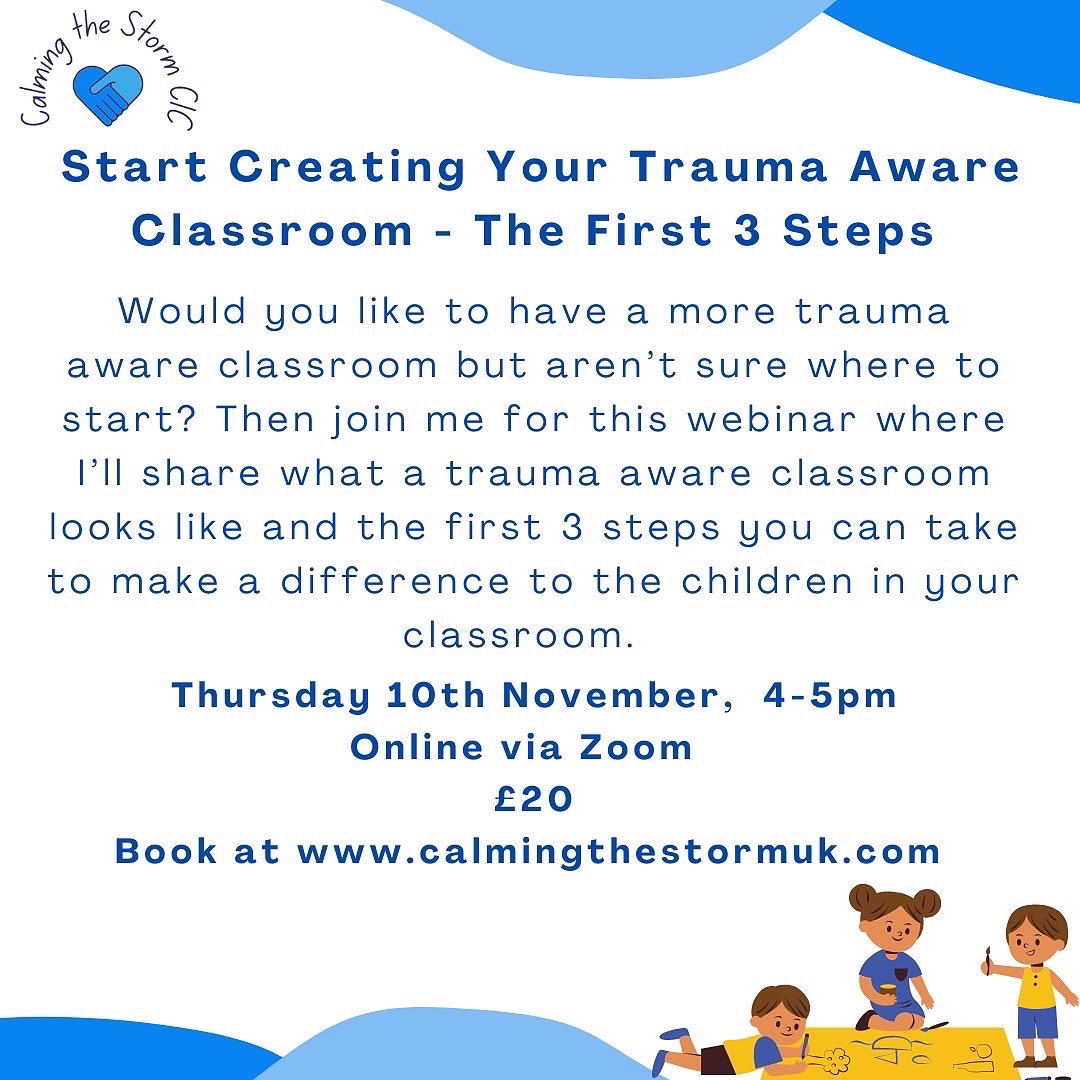 CalmingUK's tweet photo. Would you like to create a more trauma aware classroom but aren’t sure where to start? Then join me for my webinar where I’ll share the first 3 steps you can take to creating your trauma aware classroom. 

Book your place here: 
https://t.co/TGWRC2acg2 https://t.co/E42ji3H1dB