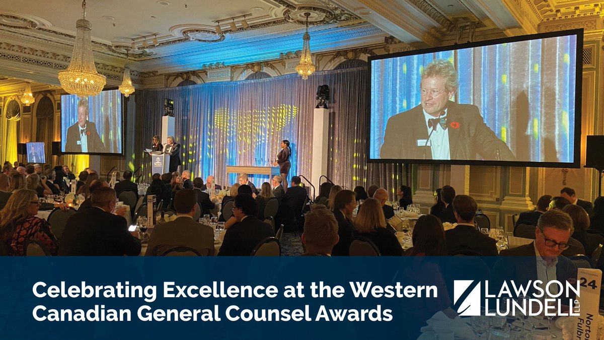 Last night we celebrated the 2022 #WCGCA in Calgary. Lawson Lundell sponsored the ‘Finalist Reception’ and the Tomorrow’s Leader award, which was presented by our Managing Partner, Cliff Proudfoot, KC! Learn more: bit.ly/3hxLukI