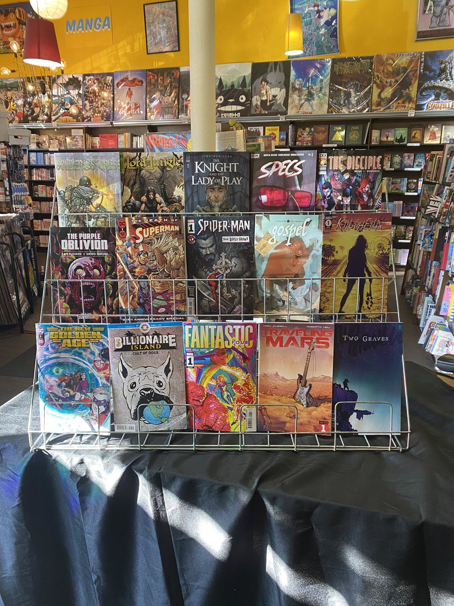 Here’s what’s featured this week! #newgoldenage #billionaireisland #fantasticfour #travelingmars #twograves #purpleoblivion #deathofsuperman30thspecial #spidermanlosthunt #gospel #killchella #soldierstories #lordofthejungle #knightandtheladyofplay #specs #disciple