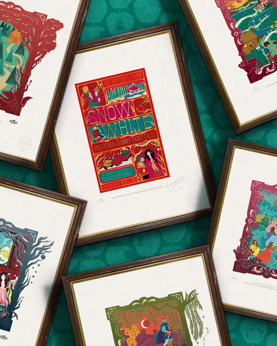 minalima's tweet photo. Featuring illustrations from our edition of Snow White and Other Grimms' Fairy Tales, discover six brand new prints launching tomorrow, 10th November. Available at https://t.co/iFVcFE4fLi and House of MinaLima London π #minalimsa #MinaLimaClassics #SnowWhite #NewPrintAlert https://t.co/mDZ7owqwie
