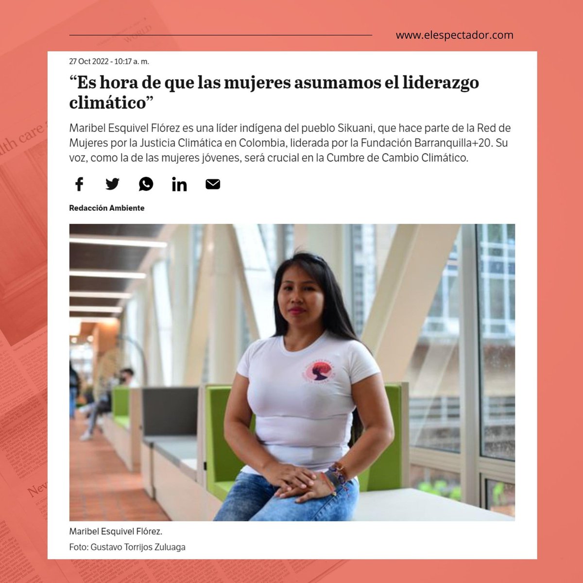 Bquillamas20's tweet photo. En el marco de la #COP27 en #Egipto🌍 conoce a Maribel Esquivel, indígena del pueblo Sikuani e integrante de #MujeresPorLaJusticiaClimática quien desde la Amazonía sabe cómo se traducen en su territorio todos esos problemas globales.
📰 Lee la nota aquí: https://t.co/UriZWD2dIH https://t.co/6MUc6P3Apx