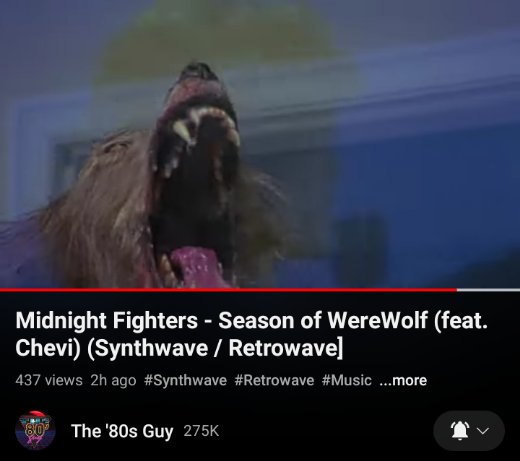PurZynthRekords's tweet photo. BIG thanks to @ThisIsThe80sGuy for featuring @MFighters84 🇦🇷 video for new single SEASON OF WEREWOLF ⚡🐺 feat. @Chevi_ioca 🎸 on their channel! 🙌 MERCI! 

https://t.co/gwsBRKCubG

#PurZynth #newvideo #Synthwave #Retrowave #synthmusic  #80svideo #80smovies #SynthwaveArgentina https://t.co/XjSK3RVo9r