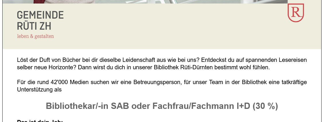 Hier eine Stelle für die "Ach ja, ich wollte schon immer den ganzen Tag lang lesen" - Menschen.