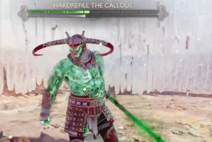 ThatStephenFu's tweet photo. "FALL BEFORE ME!"

I am HARDREFILL THE CALLOUS! One of the 12 Berserkers you can face in #GodofWarRagnarok !

Thank you so much to @PowerfulMad &amp; @SonySantaMonica for letting me play, and @AtlasTalent for making it possible. 

"NOW COME FACE ME FALSE GOD!" https://t.co/12qjkaTcby