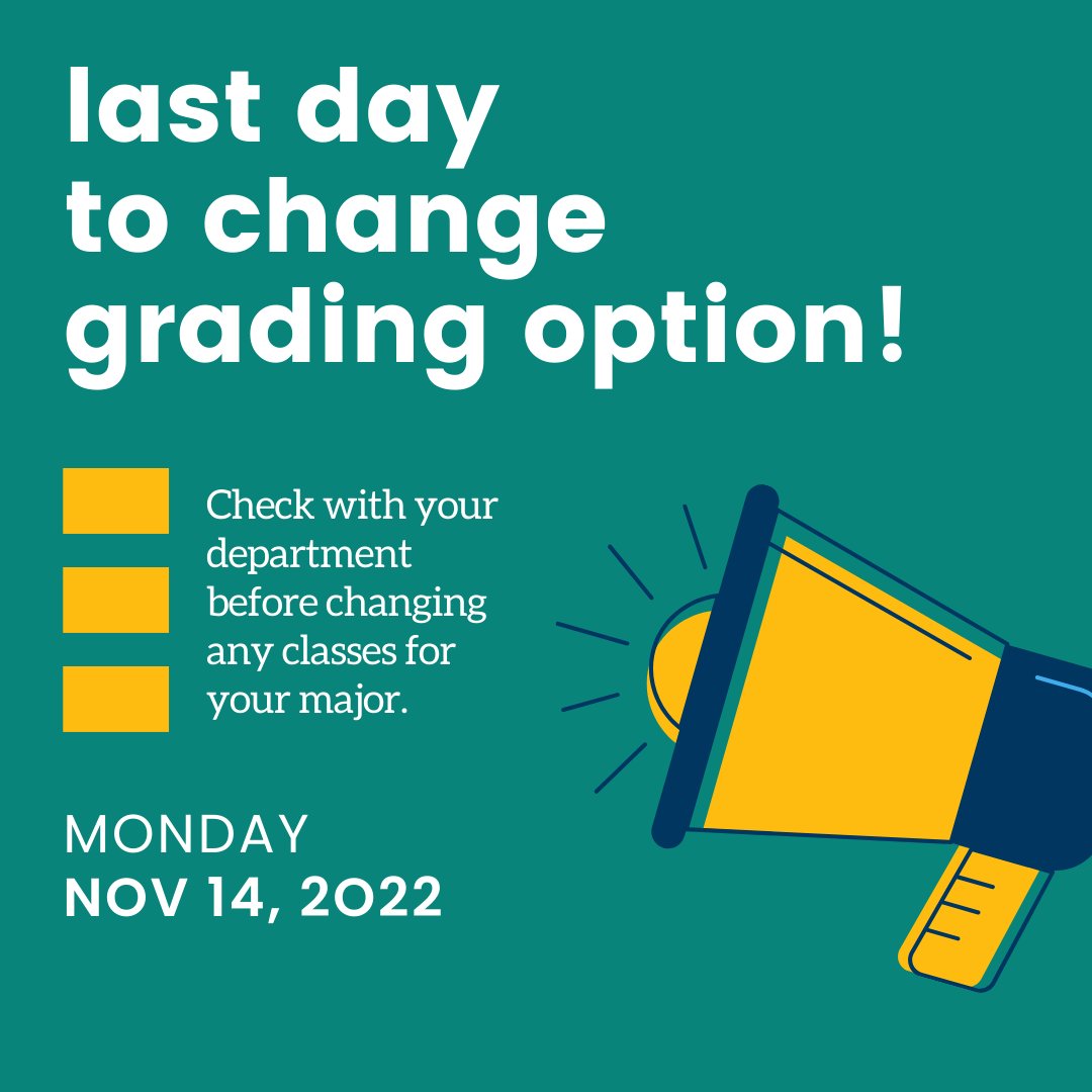 NEXT MONDAY is the LAST day to change grading options! Visit GOLD to make any necessary changes and contact our peer advisors for any questions you may have. Reminder: Pre-Comm and Comm courses must be taken for a letter-grade to apply toward major requirements.
