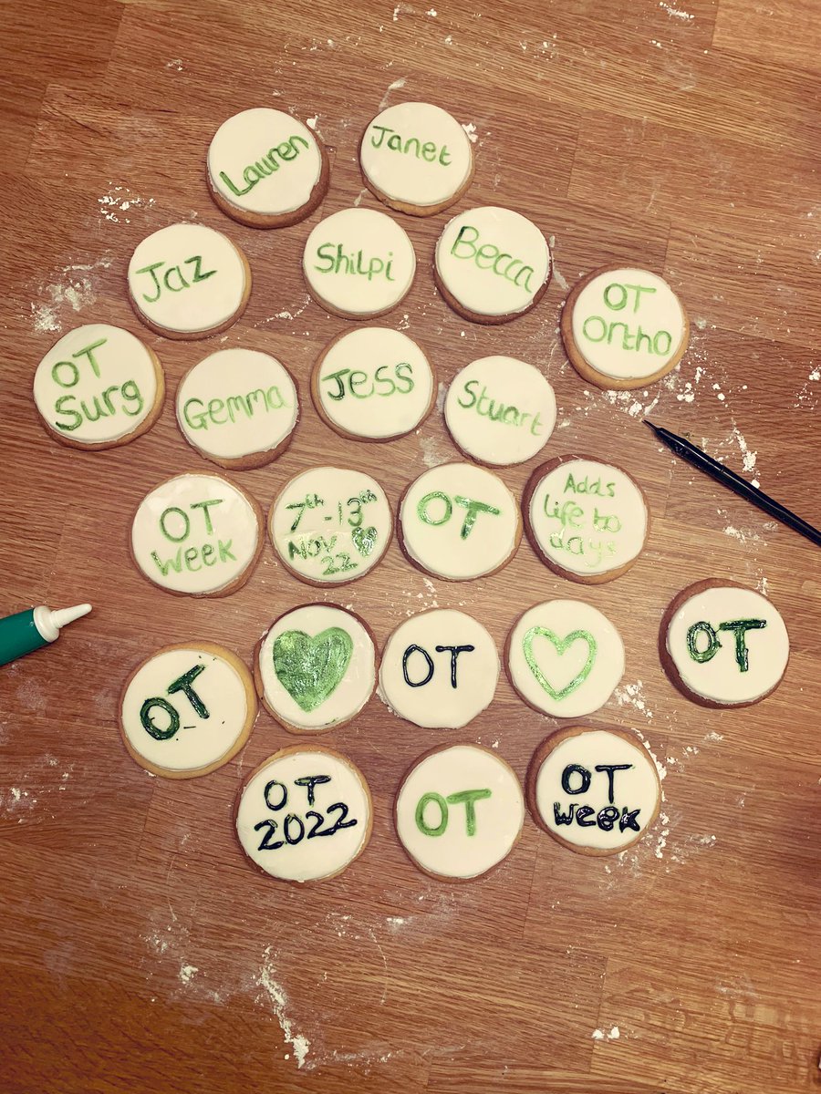 Happy OT week from The Surgery and Ortho Occupational Therapy team at the @RBNHSFT 💚🧩🟢🏥🦴#OT #OTWeek22 #orthopedics #surgery @theRCOT @rbhtherapyteam Even managed to get my partner involved, much to his delight 🤭 #newoccupations #baking #attempt