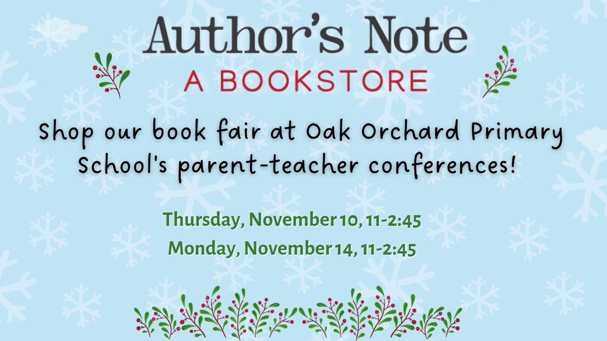 Author's Note will be at Oak Orchard Primary School in Medina with a selection of books and other items for sale on Thursday, November 10th from 11-2:45 and Monday, November 14th from 11-2:45 during parent-teacher conferences. We'll see you there!