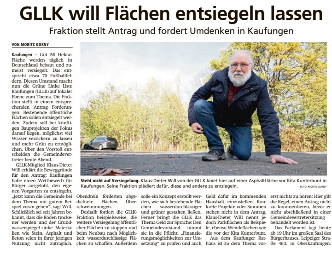 GLL_Kaufungen's tweet photo. "Kaufungen habe einen Wettbewerb für Bürger ausgelobt, den eigenen Vorgarten zu entsiegeln. Jetzt kann die Gemeinde bei dem Thema mit gutem Beispiel voran gehen“
#Flächenversiegelung
#Flächenentsiegelung
#Schwammstadt
#GLLK #HNA 10.11.22 https://t.co/69lNqOTpuM