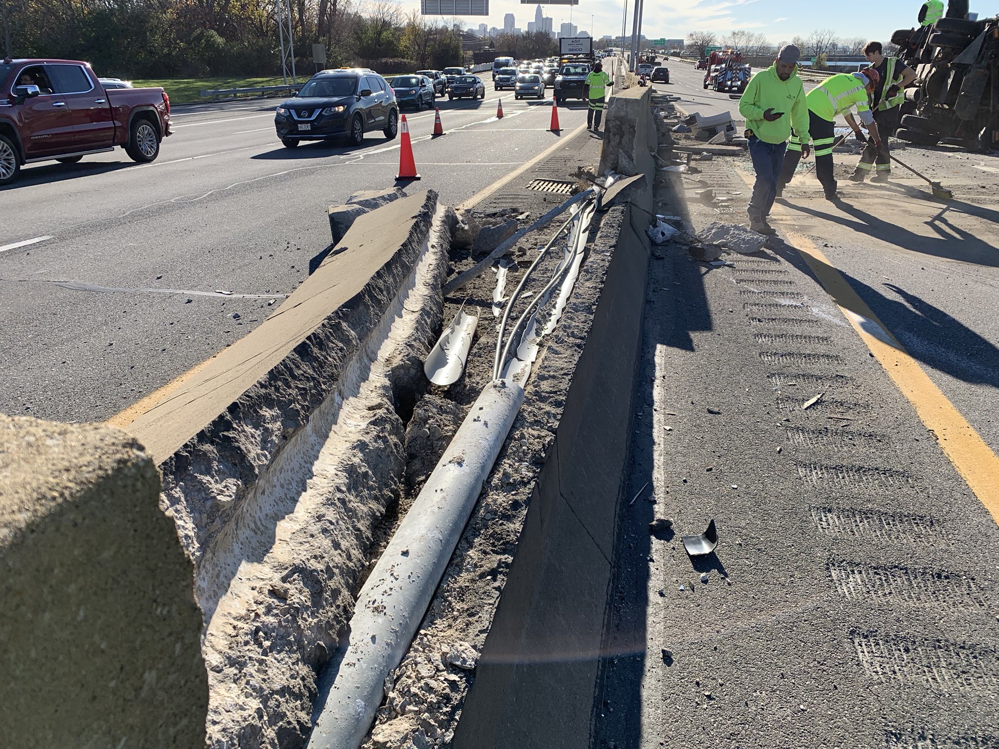 clevelandfire-on-twitter-road-closure-clefireonscene-overturned-dump
