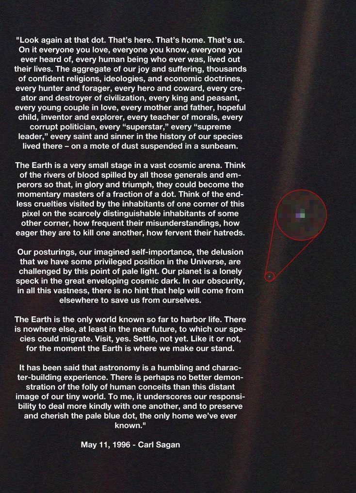 In honor of Sagan Day, here’s his infamous pale blue dot quote, which is perhaps one of the most beautiful quotes in astronomy 🌎