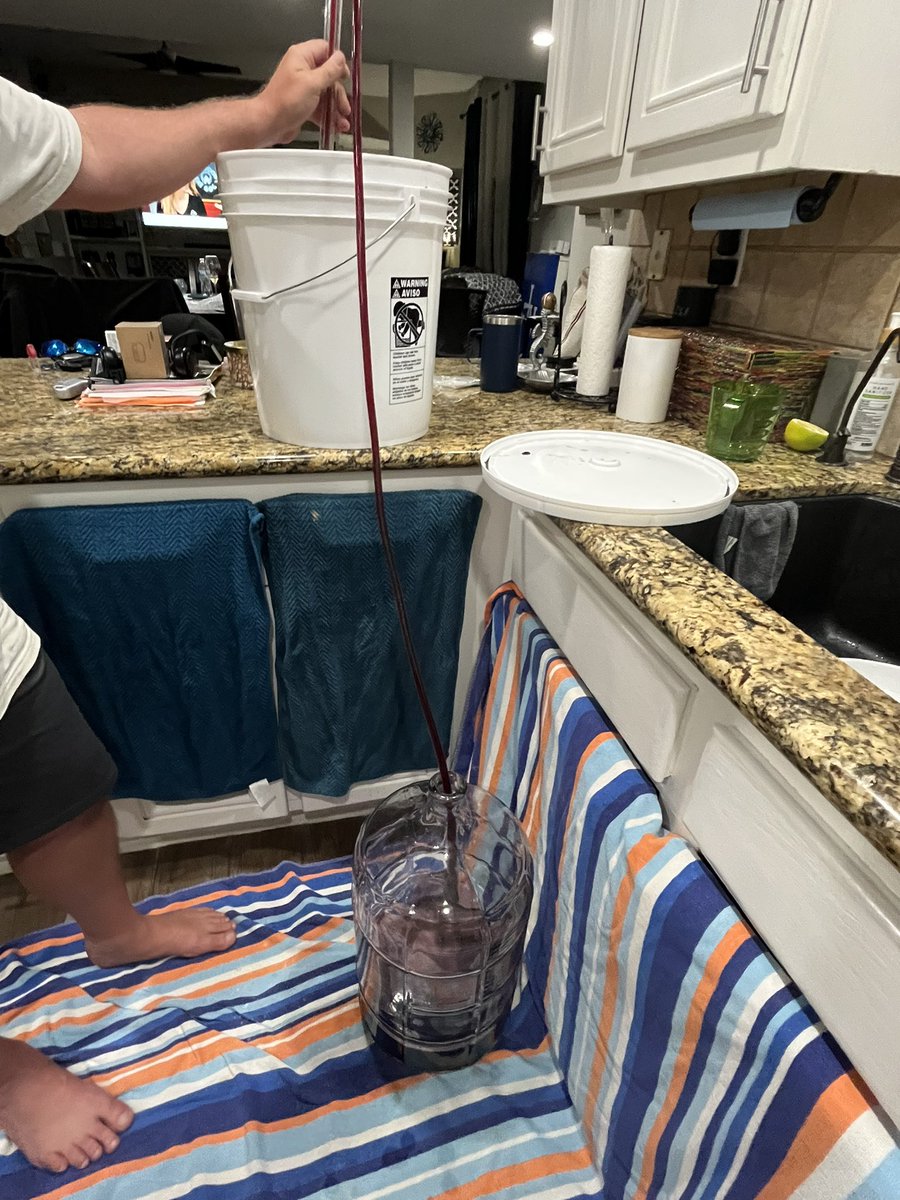 AmberWineaux's tweet photo. OK need help! I’m making a 6gallon batch of Cabernet. I allowed primary fermentation to go 21 days, but it was done at 14 but maybe too much oxidation.  Taste a little tart/acidic/vinager-ish but I’m not quite sure if it’s bad or if I can fix it during secondary fermentation?? https://t.co/U8jeMjrprG