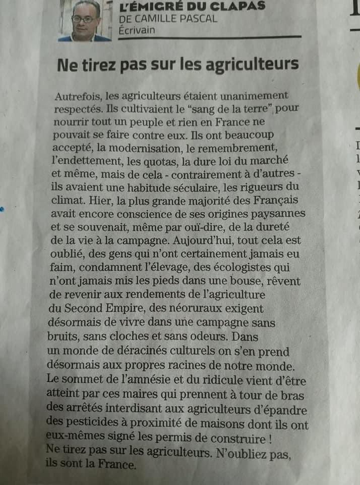 AudePocchiola's tweet photo. Ne tirez pas sur les  agriculteurs… Autrefois les agriculteurs étaient unanimement respectés… mais ça c’était avant ! A lire. Article de Camille Pascal #fragtw #agriculteur N’oubliez pas ils sont la France ! https://t.co/ua2Xgmezxs