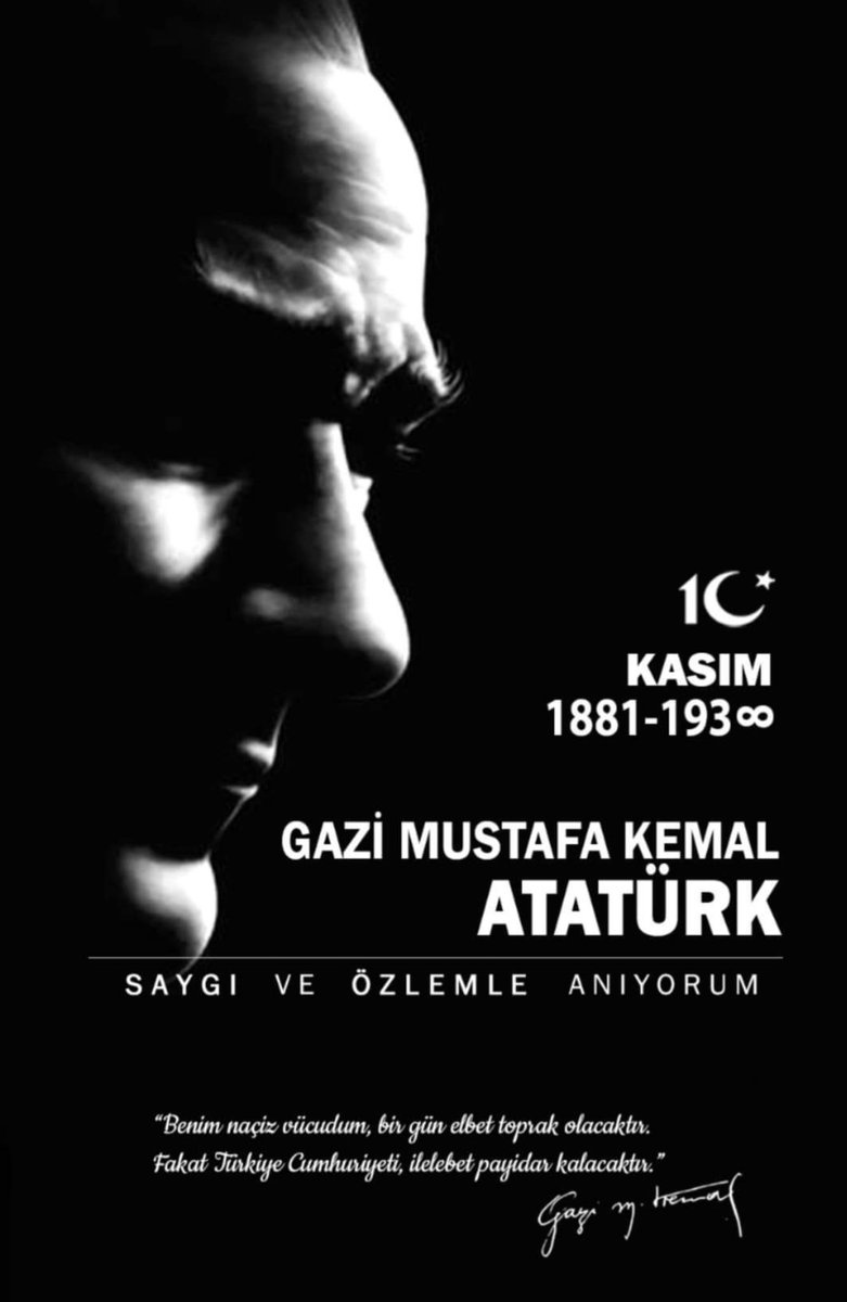 AtahanRabiya's tweet photo. Türkiye Cumhuriyeti kurucusu Mustafa Kemal Atatürk'ü aramızdan ayrılışının 84. yıl dönümünü saygı, sevgi ve minnetle anıyorum. 🇹🇷🇹🇷

#10kasım  #mustafakemalatatürk  #sonsuzadekyolundayız https://t.co/vW9Xl0HvGq