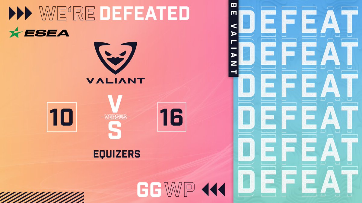 [Defeat]

Good evening lads,

Unfortunately we had to play with a stand in again but it wasn't enough. After a good start, we lost or flow and found him too late again. Huge thanks <a href="/fREShCS1/">fREShCS</a> for standing in. <3 GGWP! 

🗺️ Mirage 10:16

good night and #beVALIANT