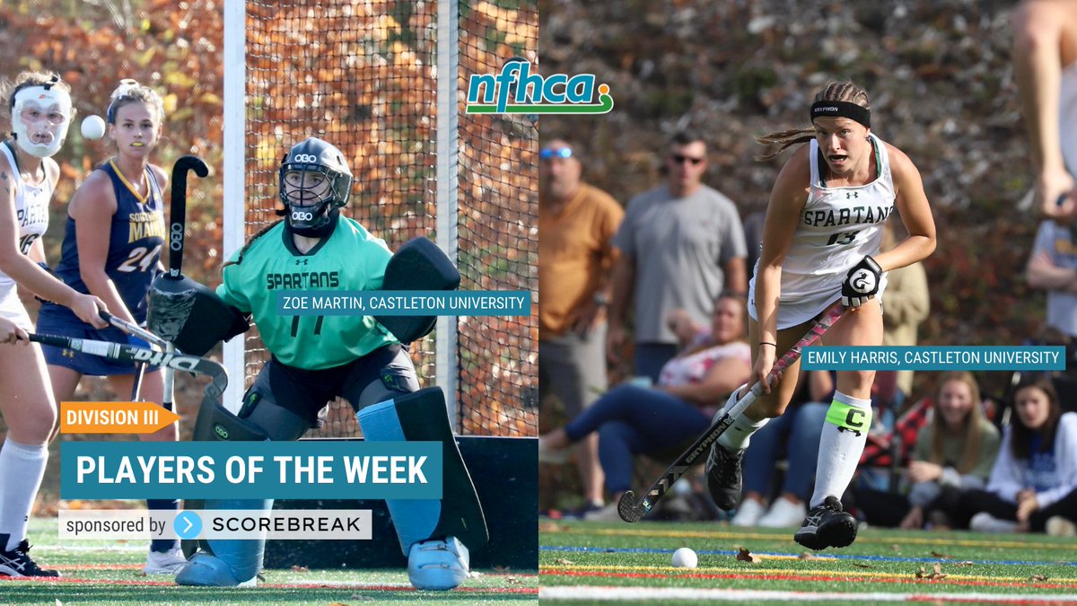 NFHCA Division III National Players of the Week 👏

Defensive: Zoe Martin, <a href="/CastletonFH/">Castleton FH</a> 
Offensive: Emily Harris, <a href="/CastletonFH/">Castleton FH</a> 
Hon. Mention: Vanessa DiDonato, No. 3 <a href="/RowanFH/">Rowan Field Hockey</a> 
 
🔗nfhca.org/harris-martin-…