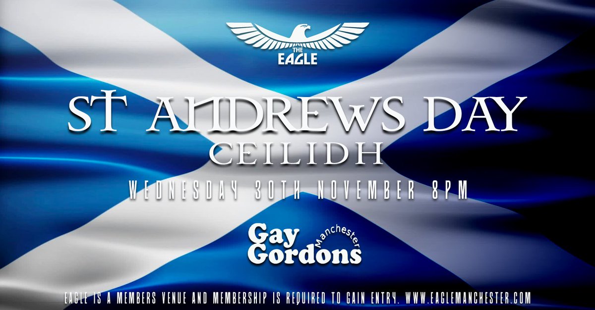 Join us in celebrating St. Andrew’s Day at our Ceilidh on Wednesday 30th November.
We’ll have the @GayGordonsMcr with us so if you’re of Scottish descent or just admire men in kilts 🤷🏼‍♂️ You’ll have a great time! 
20:00, Wednesday 30th November 👊🏽💥🏴󠁧󠁢󠁳󠁣󠁴󠁿