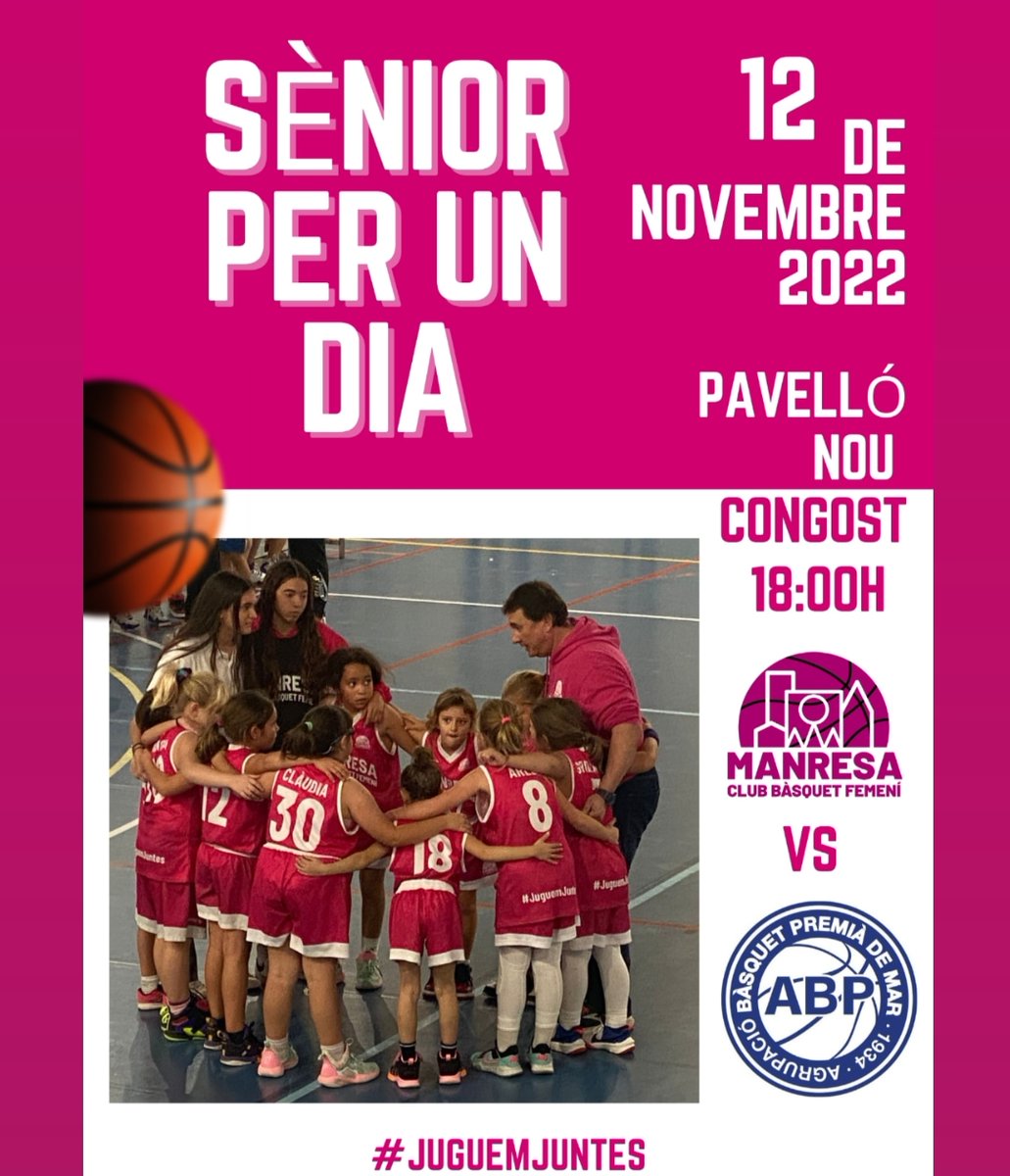 📢 AQUEST CAP DE SETMANA TENS UNA CITA AL NOU CONGOST🙌🏻💜
🏀 Aprofitant que la  J7 de la #CopaCatBQ torna a Manresa📍
Les jugadores del pre-mini B⛹️‍♀️viuran la jornada SÈNIOR PER UN DIA 🤜🤛 Vine animar 🙌

🗓Dissabte 12
⏰18:00H
🆚 <a href="/ABPremia/">AB Premià</a>
📍Nou Congost

#JuguemJuntes