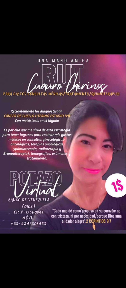 Ayudemos a Rut a vencer el cáncer! Tu aporte cuenta, compartiendo esta imagen también ayudas 👊🏻