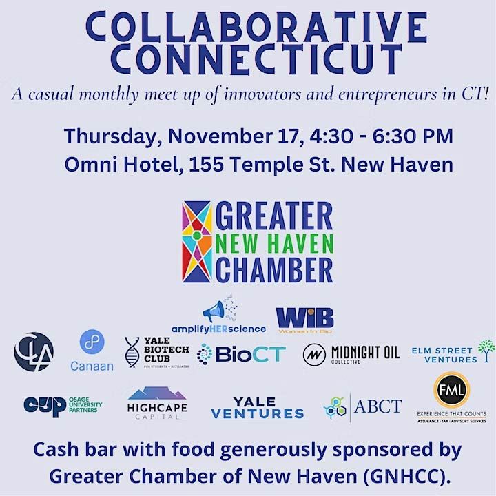 WomenInBioCT's tweet photo. Our monthly #CollabCT happy hour is quickly approaching! 🥂 On 11/17 at 4:30 p.m., #WIBCT will be gathering at the Omni Hotel with others in the #CT #lifesciences community for a #networking opportunity you won’t want to miss.
RSVP ➡️: https://t.co/uaKCbhqahk https://t.co/TqNLyTjQSU