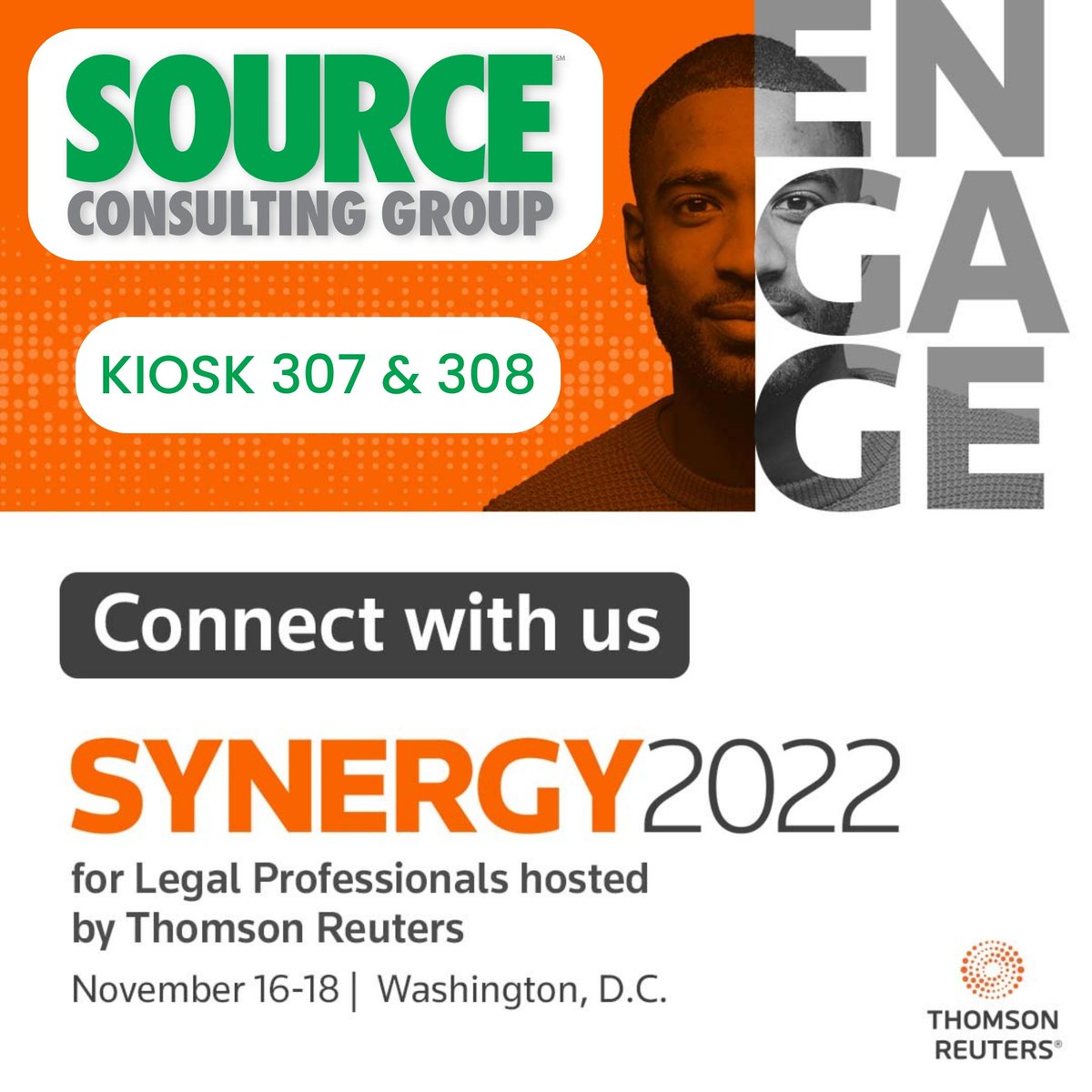 SourceGroupLLC's tweet photo. @thomsonreuters   #Synergy2022 is one week away! Visit us at kiosk 307 &amp; 308 in the exhibit hall at the Gaylord National Resort &amp; Convention Center and don't miss our session on Unleashing the Power of 3E on Thursday 11/17 at 3:30 pm.
#legaltech #yoursourceforsuccess https://t.co/93pyDfJTr7