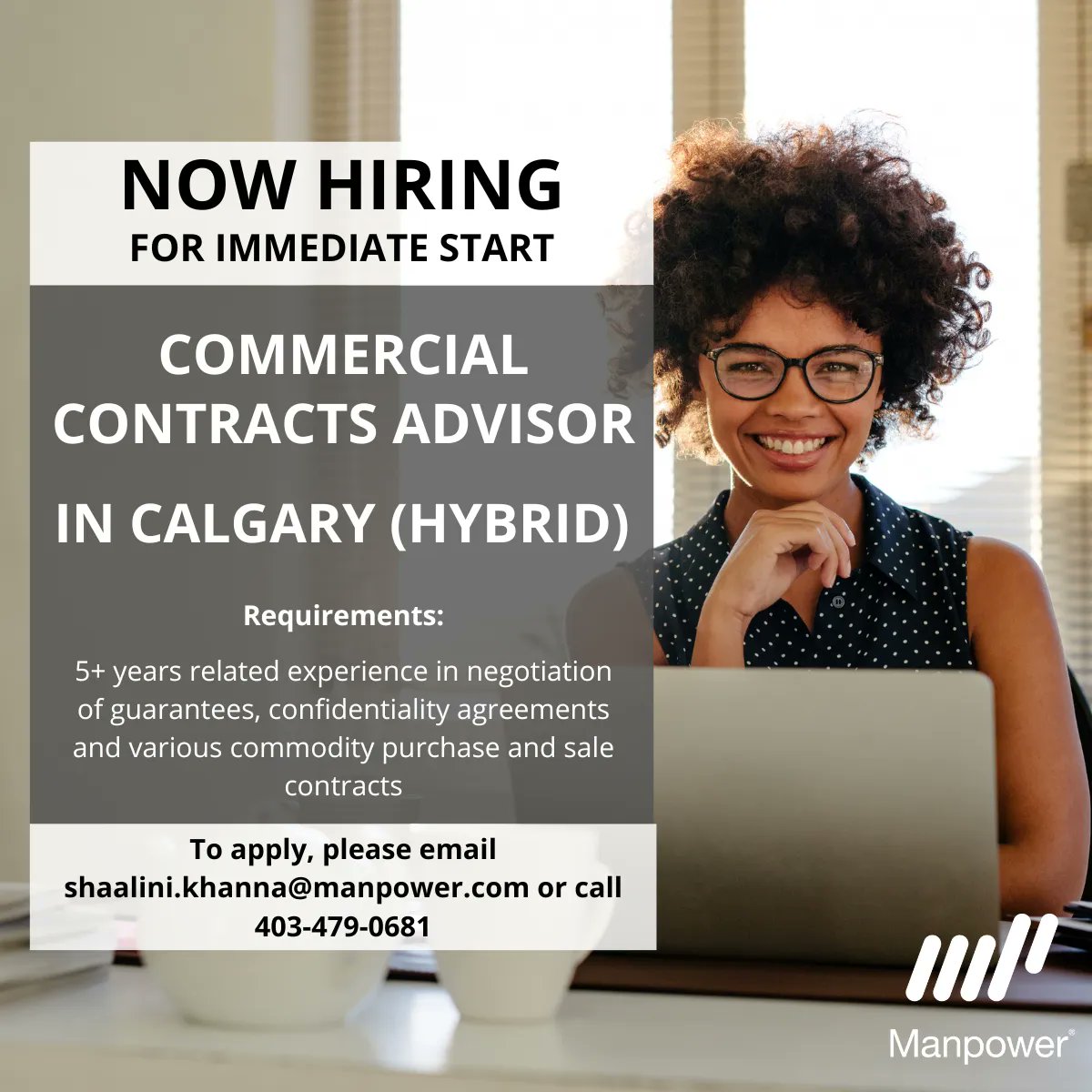 ManpowerAB's tweet photo. #NOWHIRING: Commercial Contracts #Advisor in #Calgary, #Alberta (Hybrid Role)
To apply, please email shaalini.khanna@manpower.com or call 403-479-0681
#manpower #manpowerab #albertajobs #canadajobs #canadajobsearch #canada #yycjobs #yychiring #calgaryjobs #calgaryhiring https://t.co/XzGMld4Y1l