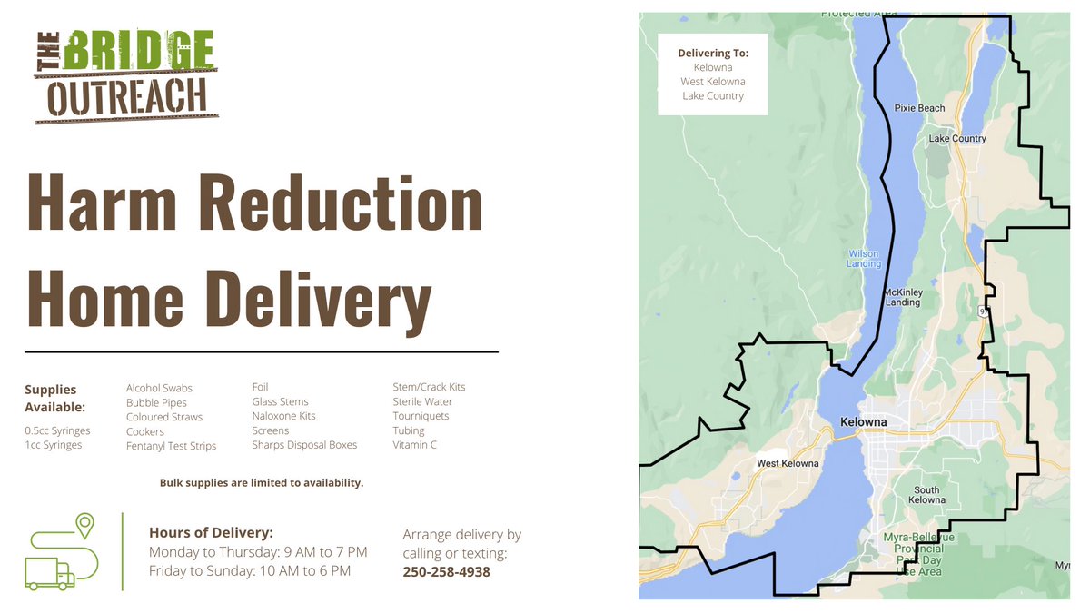 Reduce the harms of drug use with discreet delivery of harm reduction supplies. Just call or text and we’ll get it to you. No judgement, no questions.